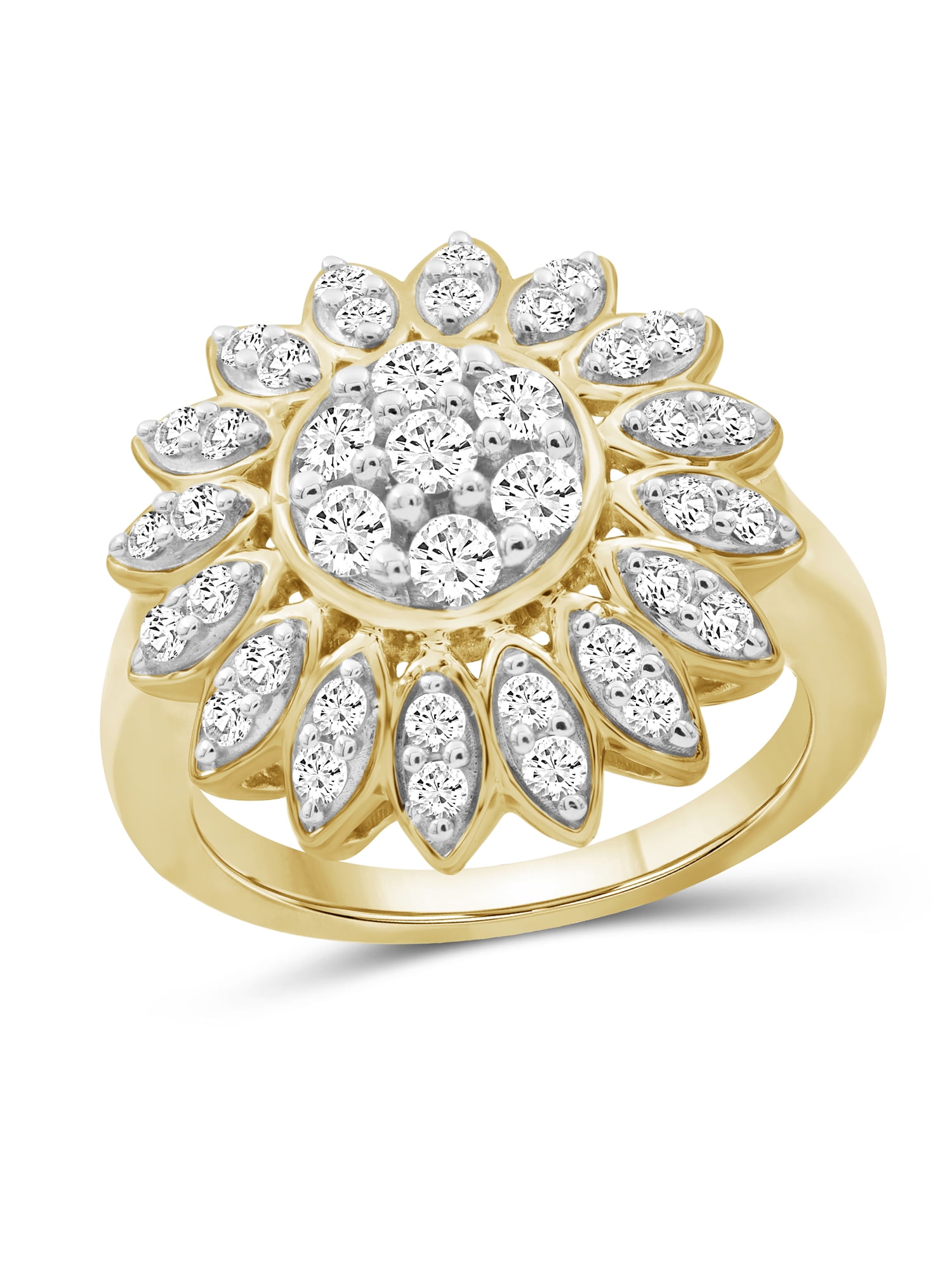 JewelersClub 1.00 Carat T.W. White Diamond 14K Gold Over Silver Flower Ring