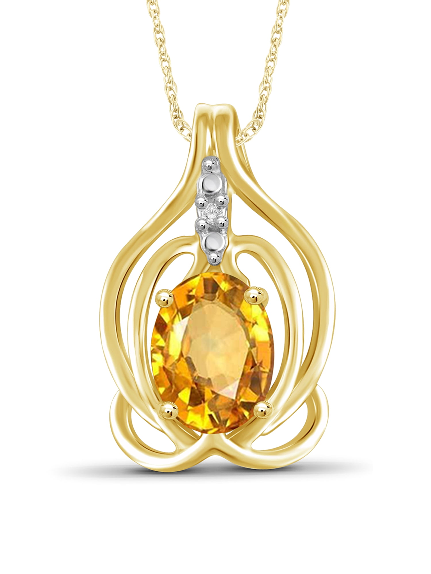 JewelersClub 1 1/10 Carat T.G.W. Citrine And White Diamond Accent 14K Gold Over Silver Pendant, 18"