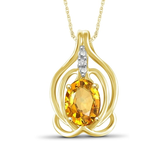 JewelersClub 1 1/10 Carat T.G.W. Citrine And White Diamond Accent 14K Gold Over Silver Pendant, 18"