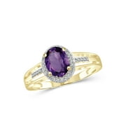 JEWELERSCLUB 1 1/3 Carat T.G.W Amethyst And White Diamond Accent 14K Gold Over Silver Ring