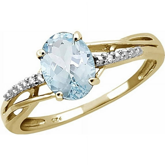 JewelersClub 1 1/7 Carat T.G.W. Aquamarine And White Diamond Accent 14K Gold Over Silver Ring