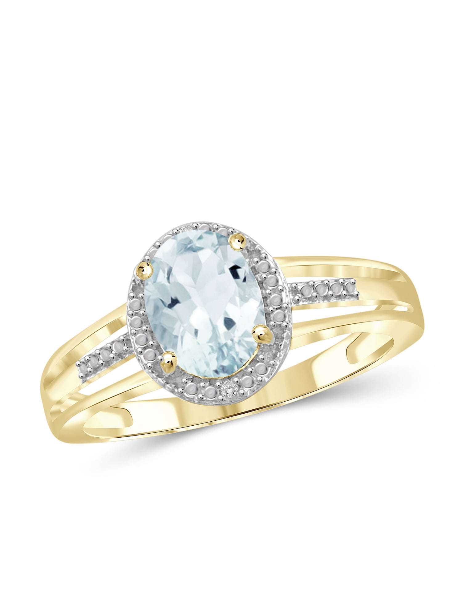 JewelersClub 1 1/7 Carat T.G.W. Aquamarine And White Diamond Accent 14K Gold Over Silver Ring