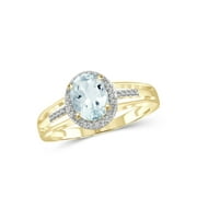 JEWELERSCLUB 1 1/7 Carat T.G.W. Aquamarine And White Diamond Accent 14K Gold Over Silver Ring