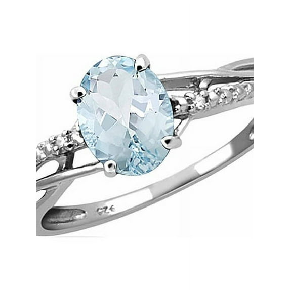 JewelersClub 1 1/7 Carat T.G.W. Aquamarine And White Diamond Accent Sterling Silver Ring