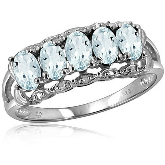 JewelersClub 1.10 Carat Aquamarine Gemstone and 1/20 Carat White Diamond Ring