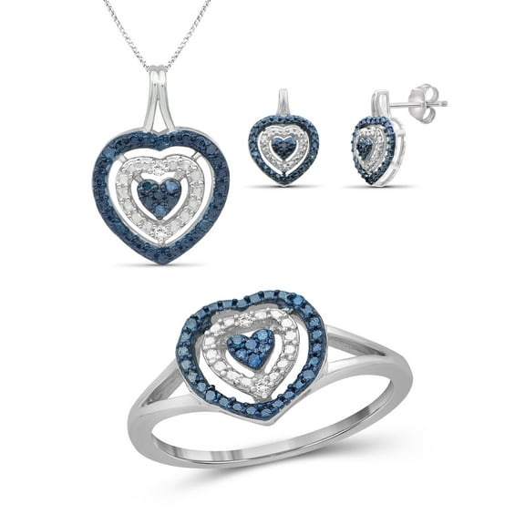 JewelersClub 1/10 Carat T.W. Blue And White Diamond Sterling Silver 3-Piece Heart Jewelry Set