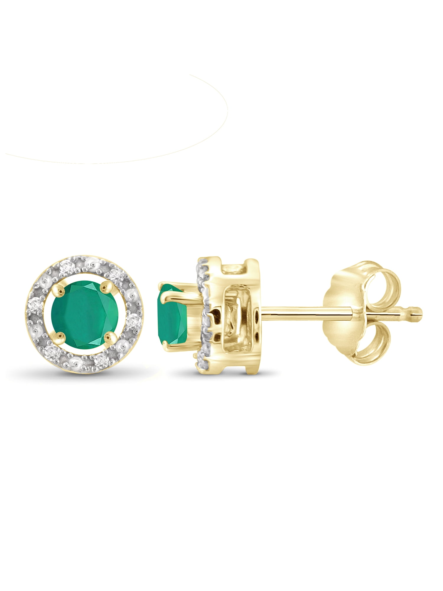 JewelersClub 1/2 Carat T.G.W. Emerald And White Diamond Accent 14k Gold Over Silver Stud Earrings