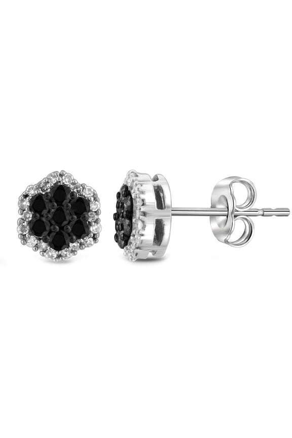 1/2 Carat T.W. Black And White Diamond Sterling Silver Stud Earrings
