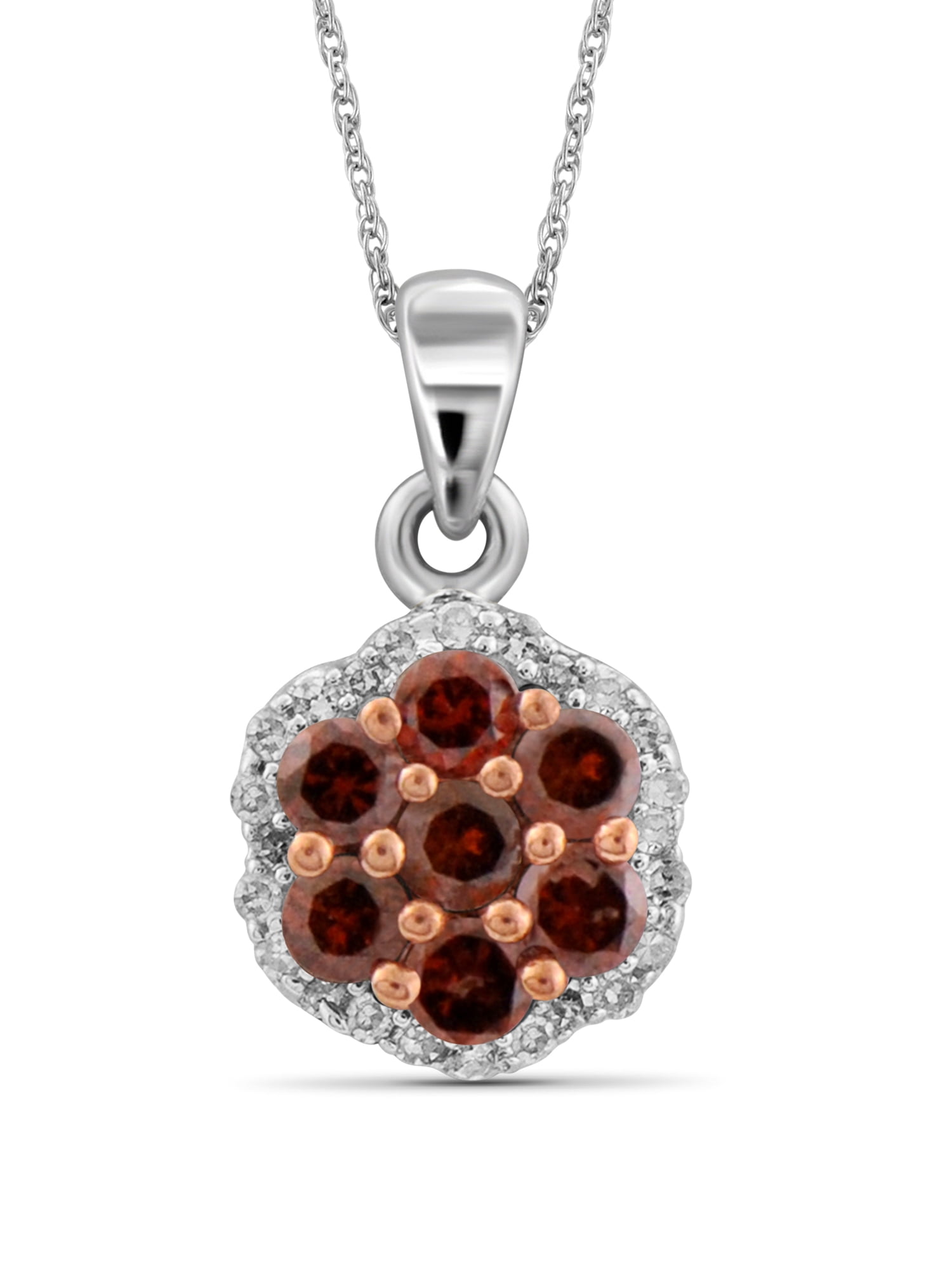 JewelersClub 1/2 Carat T.W. Red And White Diamond Sterling Silver Cluster Pendant, 18"