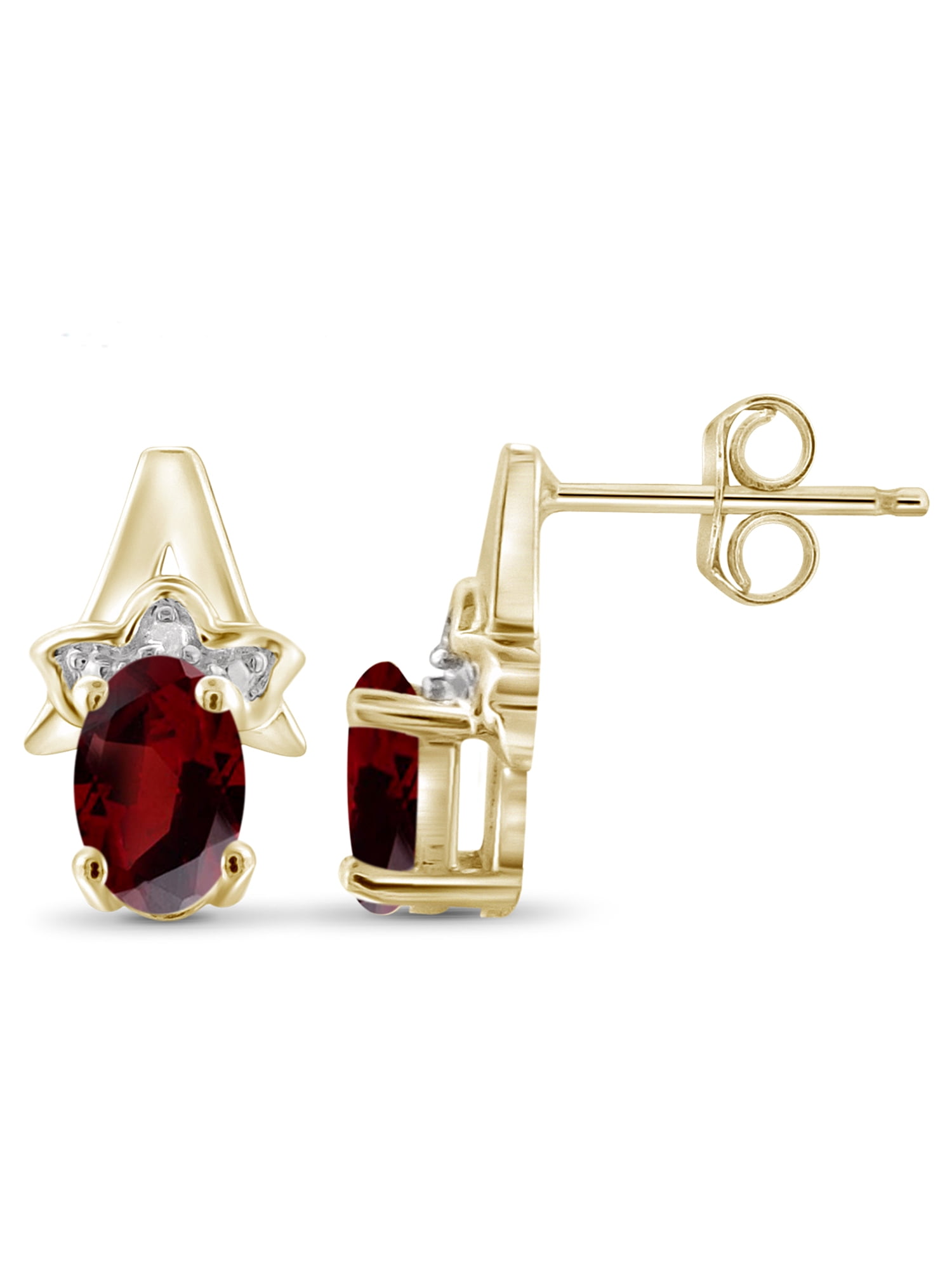 JewelersClub 1.20 CTW Garnet Stud Earrings – 14K Gold Plated Silver | Hypoallergenic Studs for Women - Oval Cut Set with Push Backs