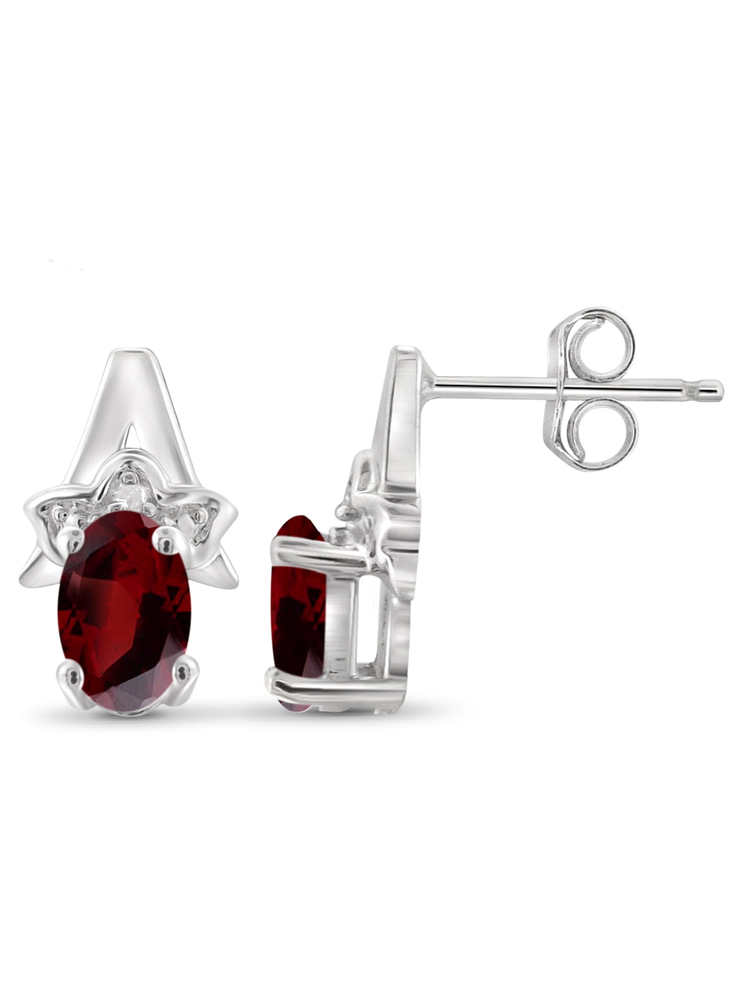 JewelersClub 1.20 CTW Garnet Stud Earrings – Sterling Silver (.925)| Hypoallergenic Studs for Women - Oval Cut Set with Push Backs