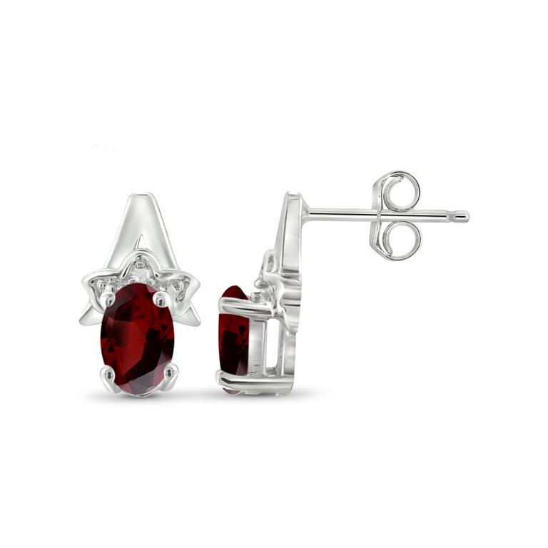 Garnet stud earrings sterling silver sales