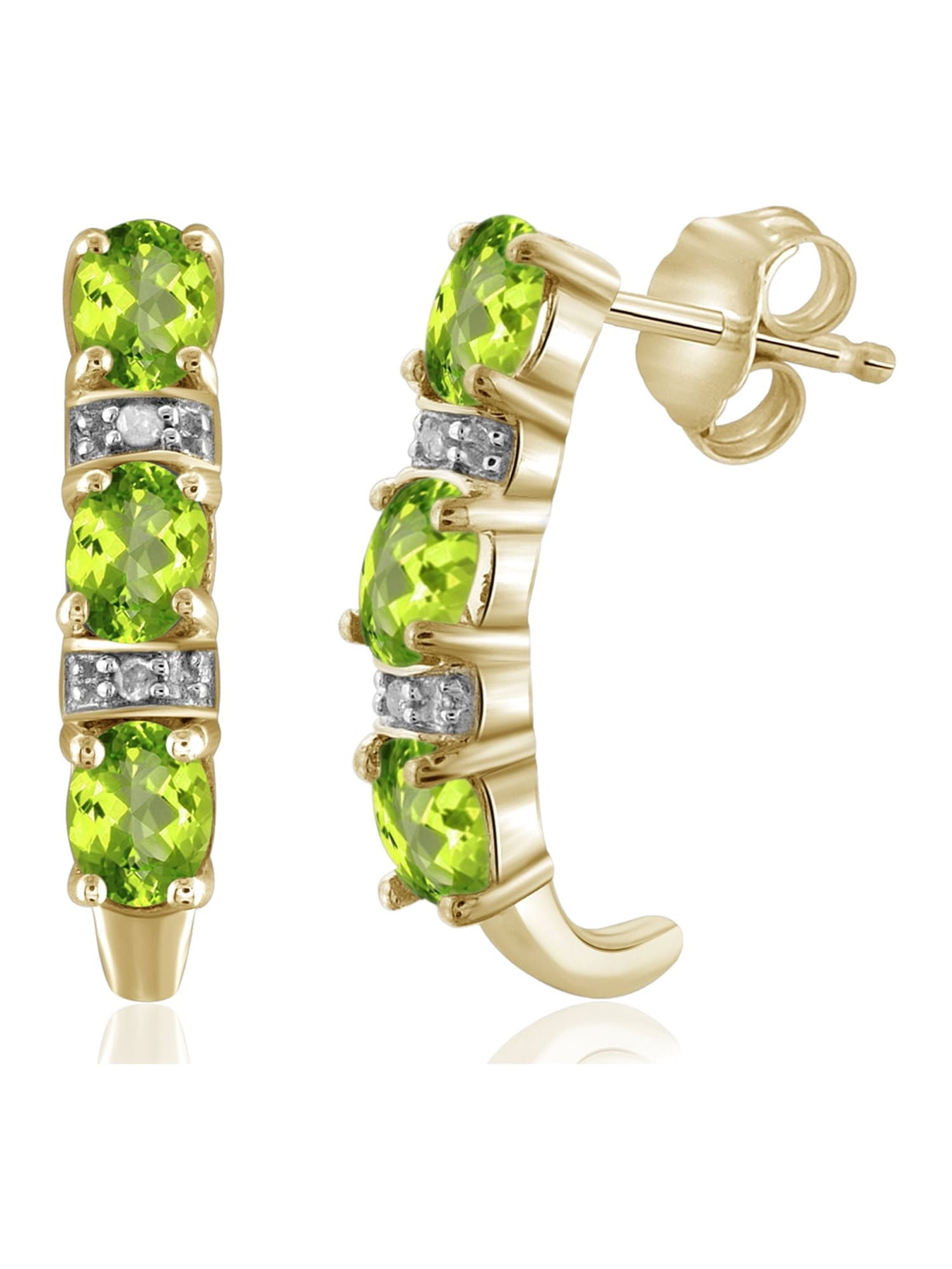 JewelersClub 1.20 CTW Peridot Hoop Earrings – 14k Gold-Plated Silver (.925)| Hypoallergenic Hoops for Women - Oval Cut Set with Push Backs