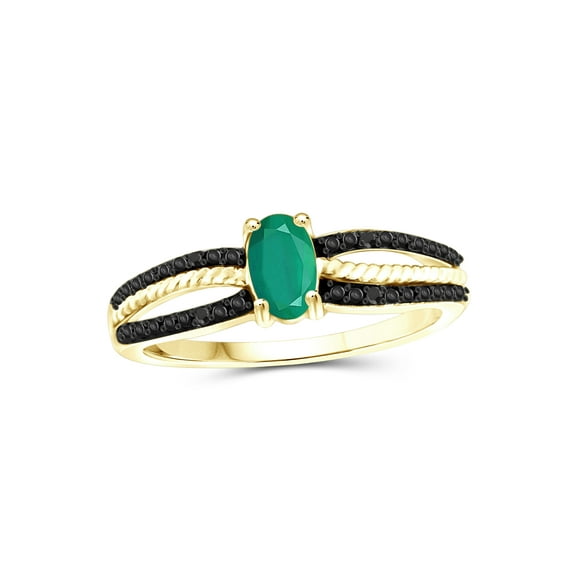 JewelersClub 1/3 Carat T.G.W. Emerald And Black Diamond Accent 14k Gold Over Silver Ring