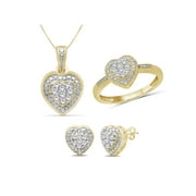 JEWELERSCLUB 1/3 Carat T.W. White Diamond 14k Gold Over Silver 3 Piece Heart Jewelry Set