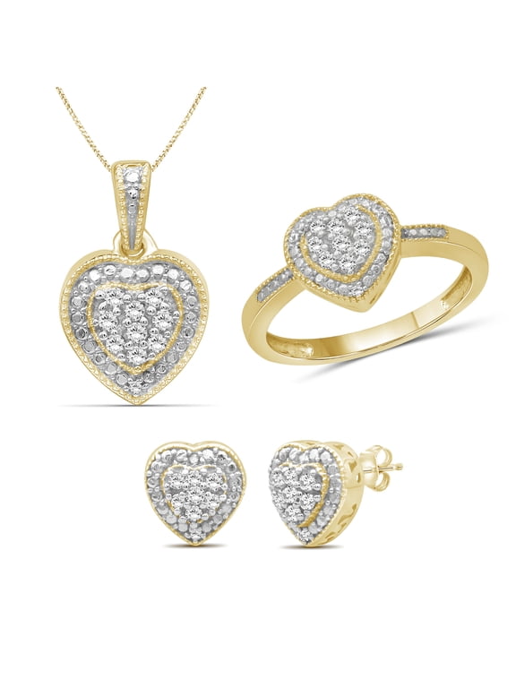 1/3 Carat T.W. White Diamond 14k Gold Over Silver 3 Piece Heart Jewelry Set
