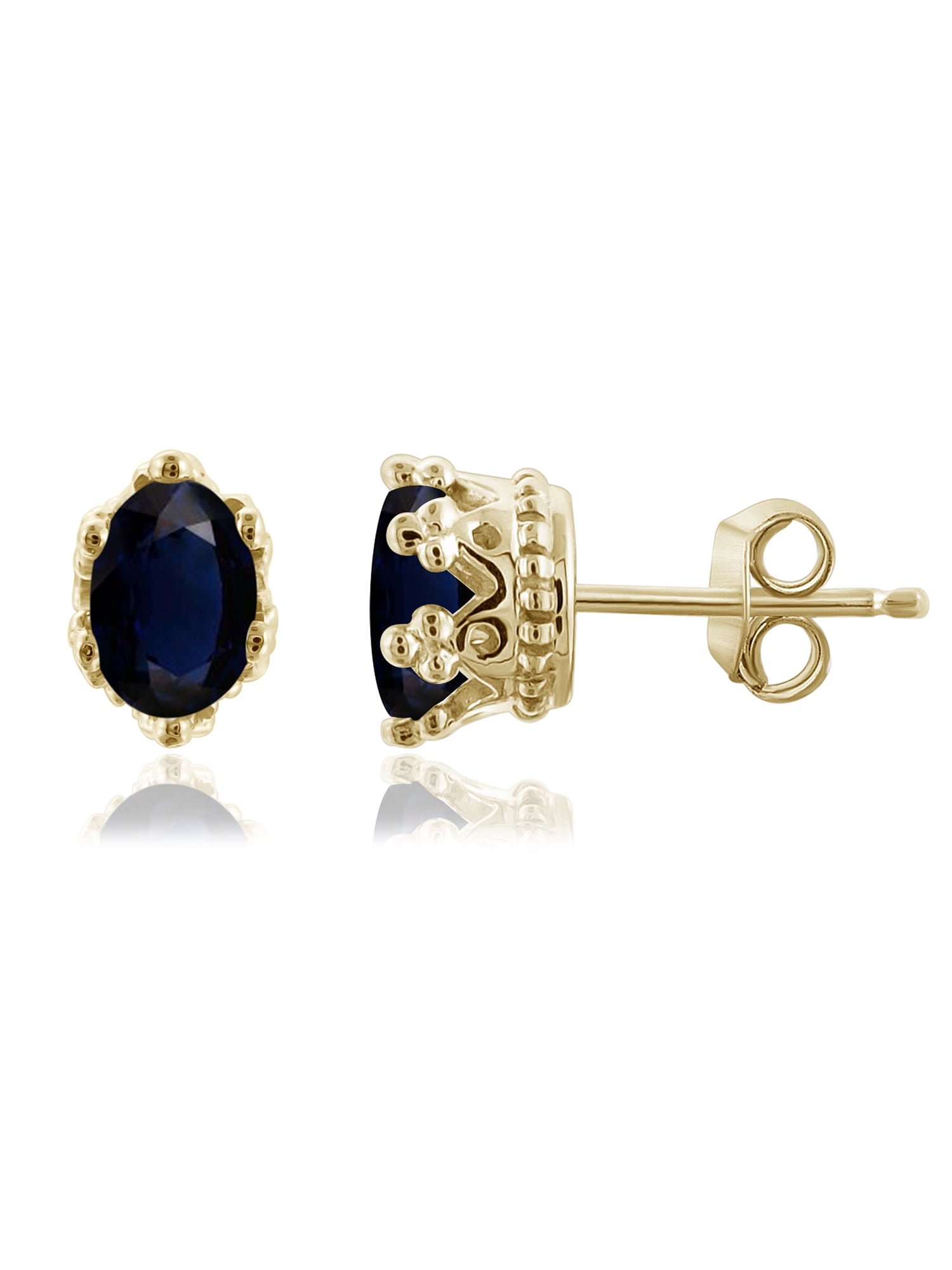 JewelersClub 1.33 CTW Sapphire Stud Earrings – 14K Gold Plated Silver (.925)| Hypoallergenic Studs for Women - Oval Cut Set with Push Backs