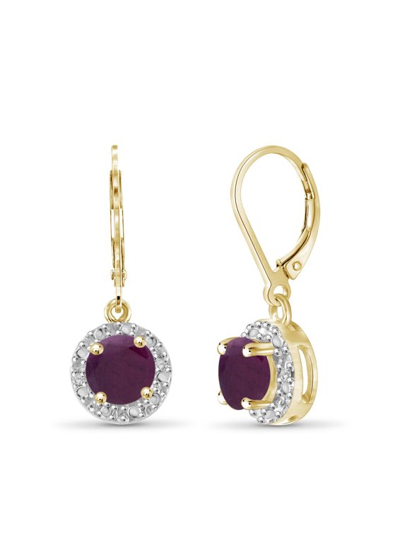 1.35 CTW Ruby Drop Earrings – 14k gold-plated Silver (.925)| Hypoallergenic Drops for Women - Round Cut Set with Lever Backs