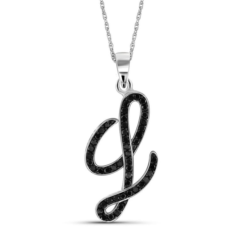 JewelersClub 1/4 CTW Black Diamond Initial Letter Pendant Necklace