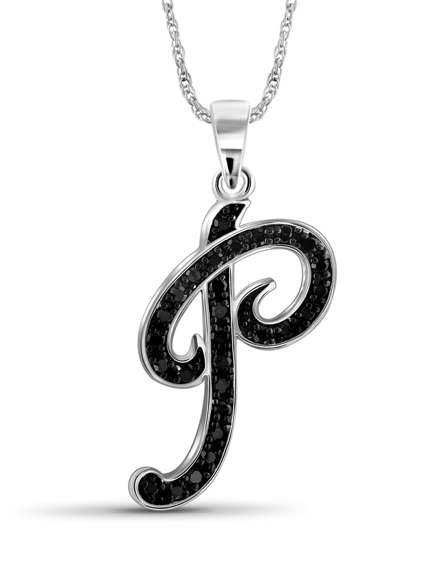 JewelersClub 1/4 CTW Black Diamond Initial Letter Pendant Necklace