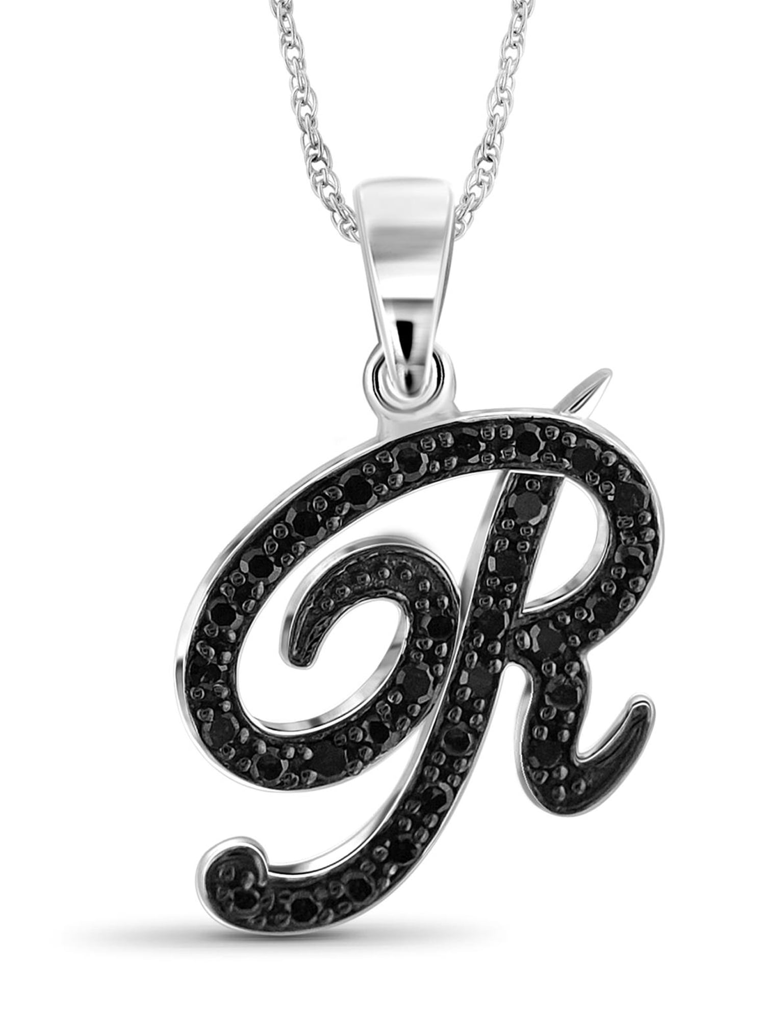 JewelersClub 1/4 CTW Black Diamond Initial Letter Pendant Necklace