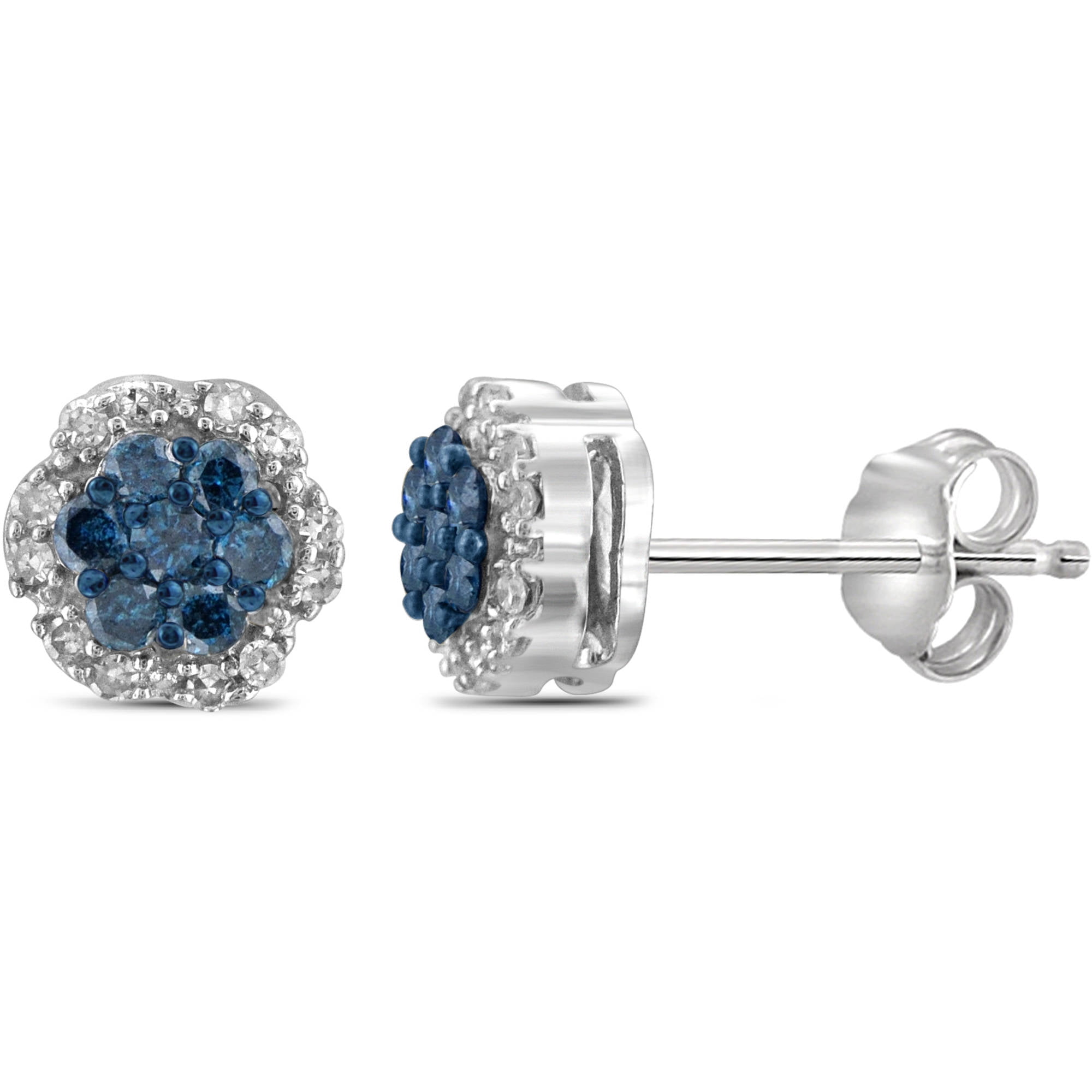 JewelersClub 1/4 Carat T.W. Blue And White Diamond Sterling Silver Stud Earrings
