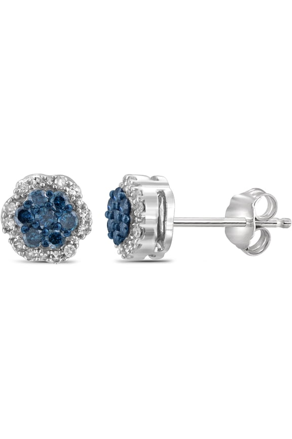 1/4 Carat T.W. Blue And White Diamond Sterling Silver Stud Earrings