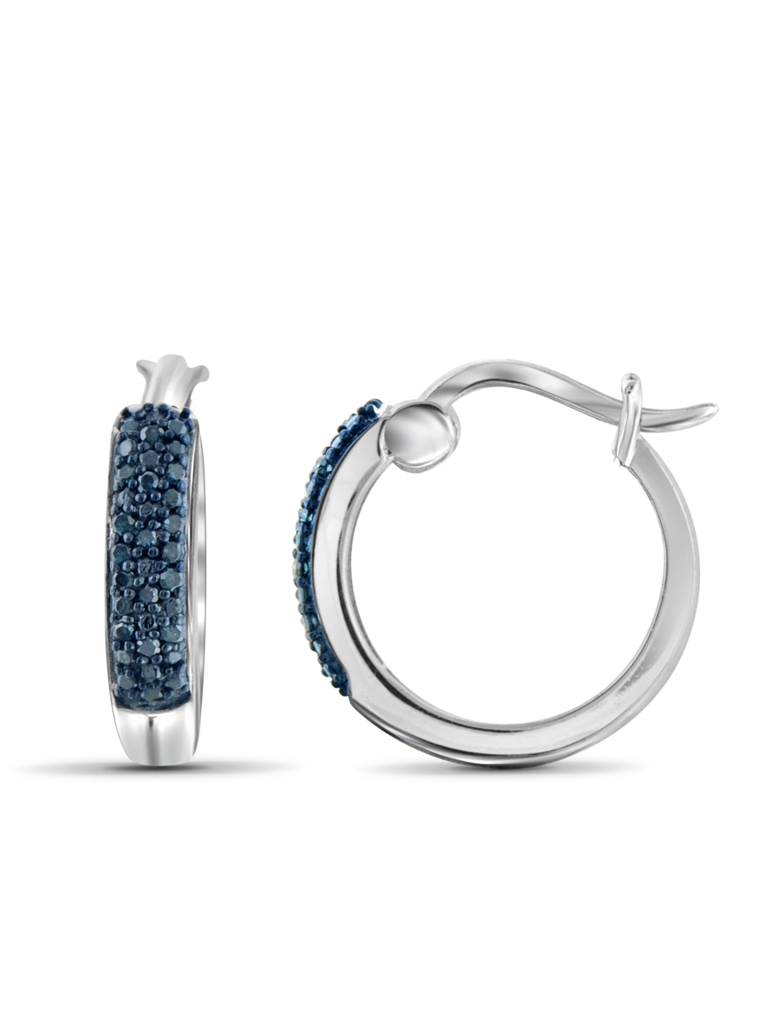 JewelersClub 1/4 Carat T.W. Blue Diamond Sterling Silver Huggie Hoop Earrings