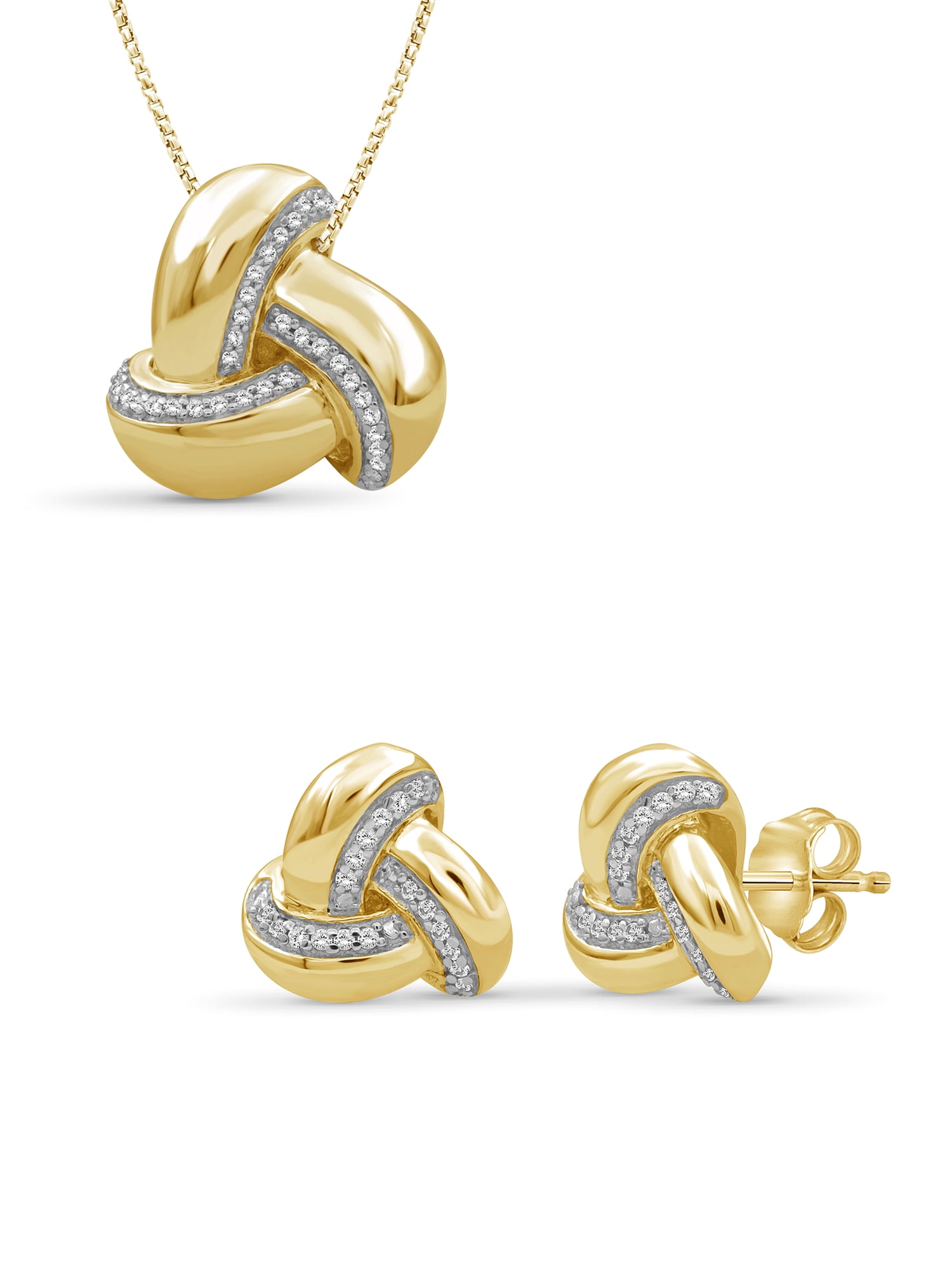 JewelersClub 1/5 Carat T.W. White Diamond 14k Gold Over Silver 2-Piece Love Knot Jewelry Set