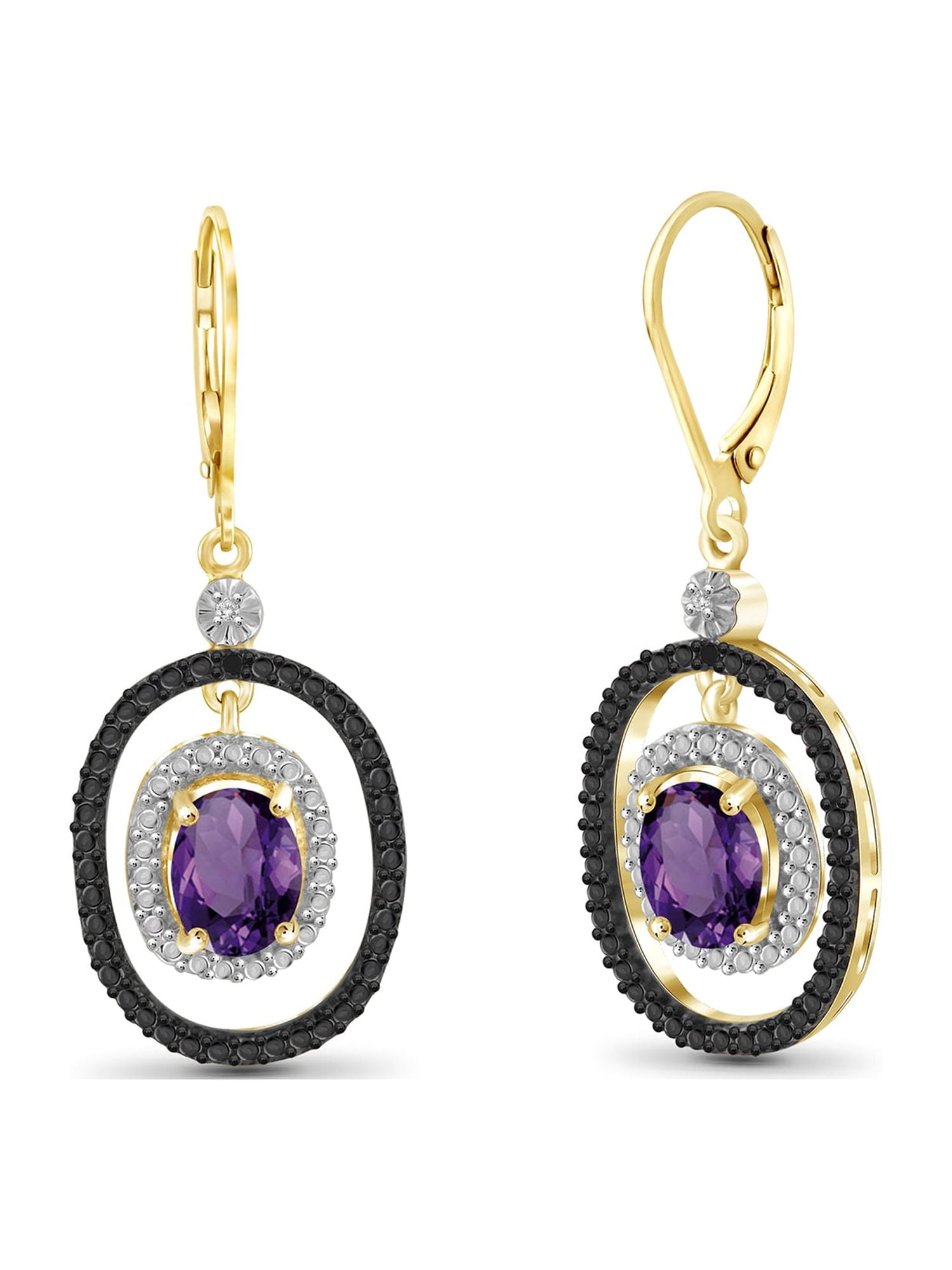 JewelersClub 1.50 CTW Amethyst Drop Earrings – 14K Gold Plated Silver | Hypoallergenic Drops for Women - Oval Cut Set with Lever Backs