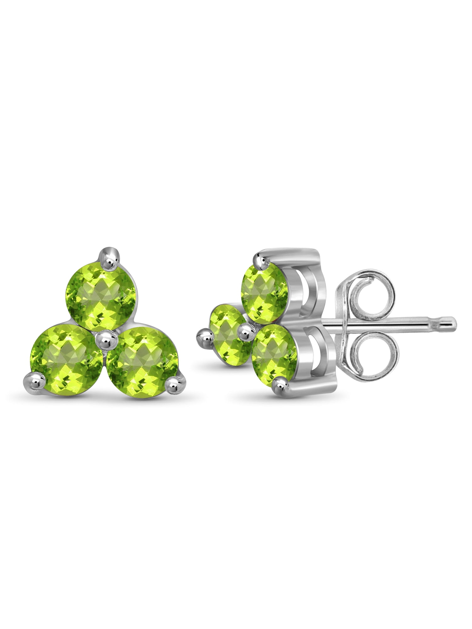 JewelersClub 1.50 CTW Peridot Stud Earrings – Sterling Silver (.925)| Hypoallergenic Studs for Women - Round Cut Set with Push Backs