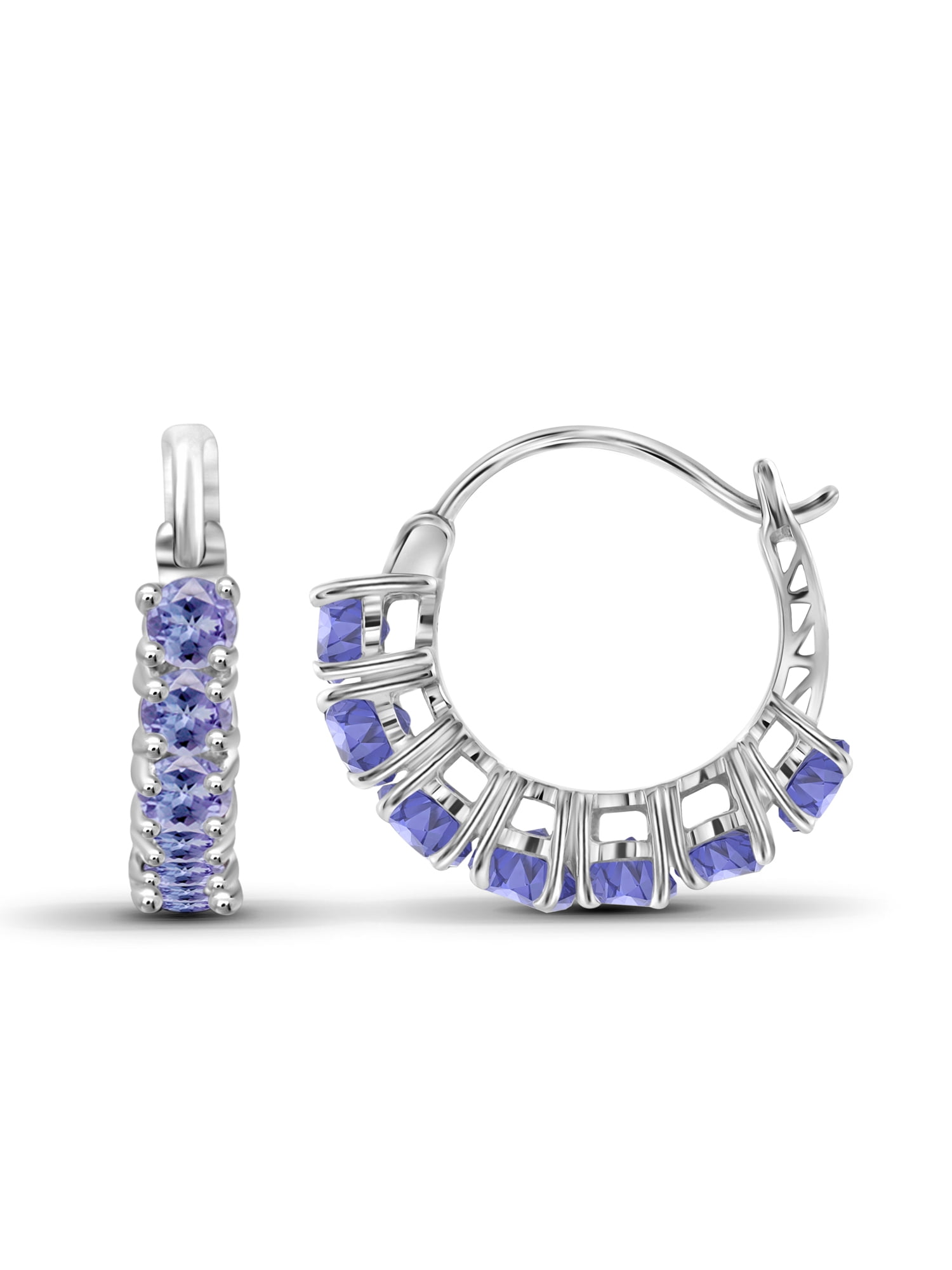 JewelersClub 1.50 CTW Tanzanite Hoop Earrings – Sterling Silver (.925)| Hypoallergenic Hoops for Women - Round Cut Set with Latch Backs
