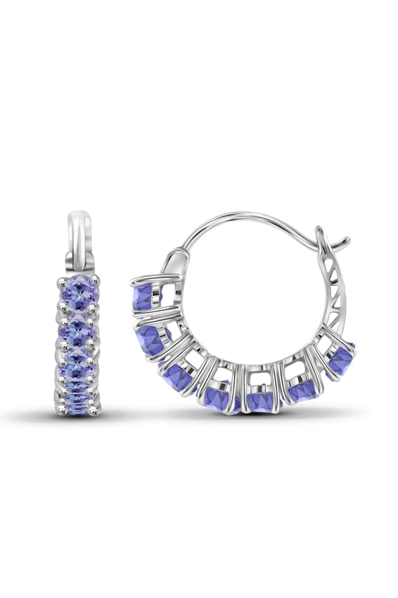 1.50 CTW Tanzanite Hoop Earrings Sterling Silver (.925)| Hypoallergenic Hoops for Women - Round Cut Set with Latch Backs