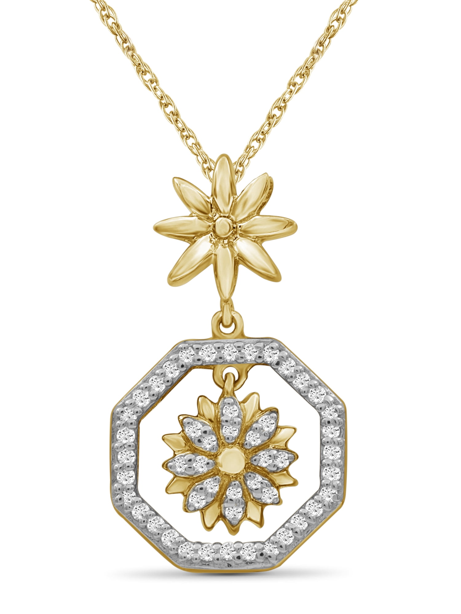 JewelersClub 1/7 Carat T.W. White Diamond 14K Gold Over Silver Flower Octagon Pendant