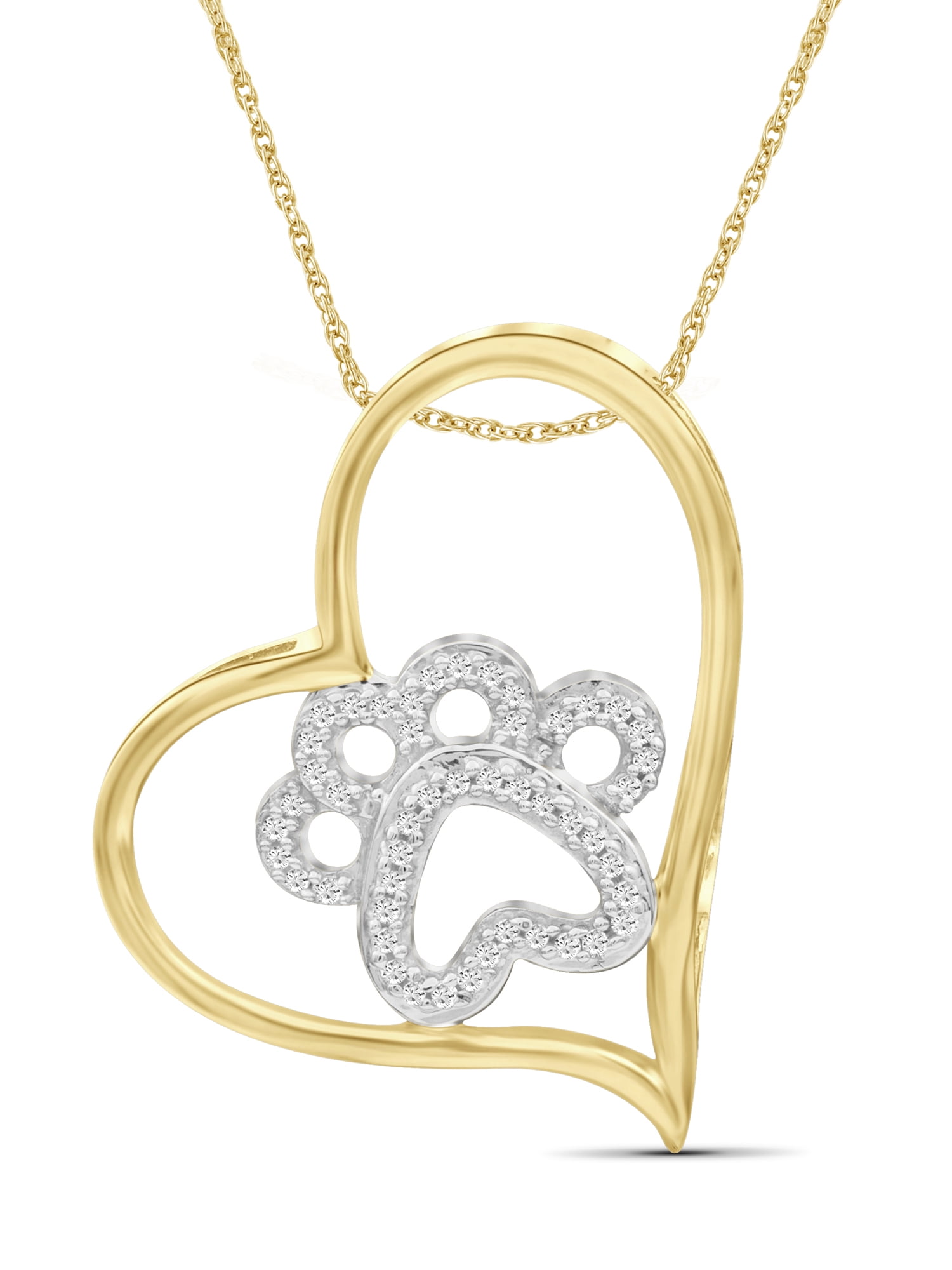 JewelersClub 1/7 Carat T.W. White Diamond 14K Gold Over Silver Paw Heart Pendant
