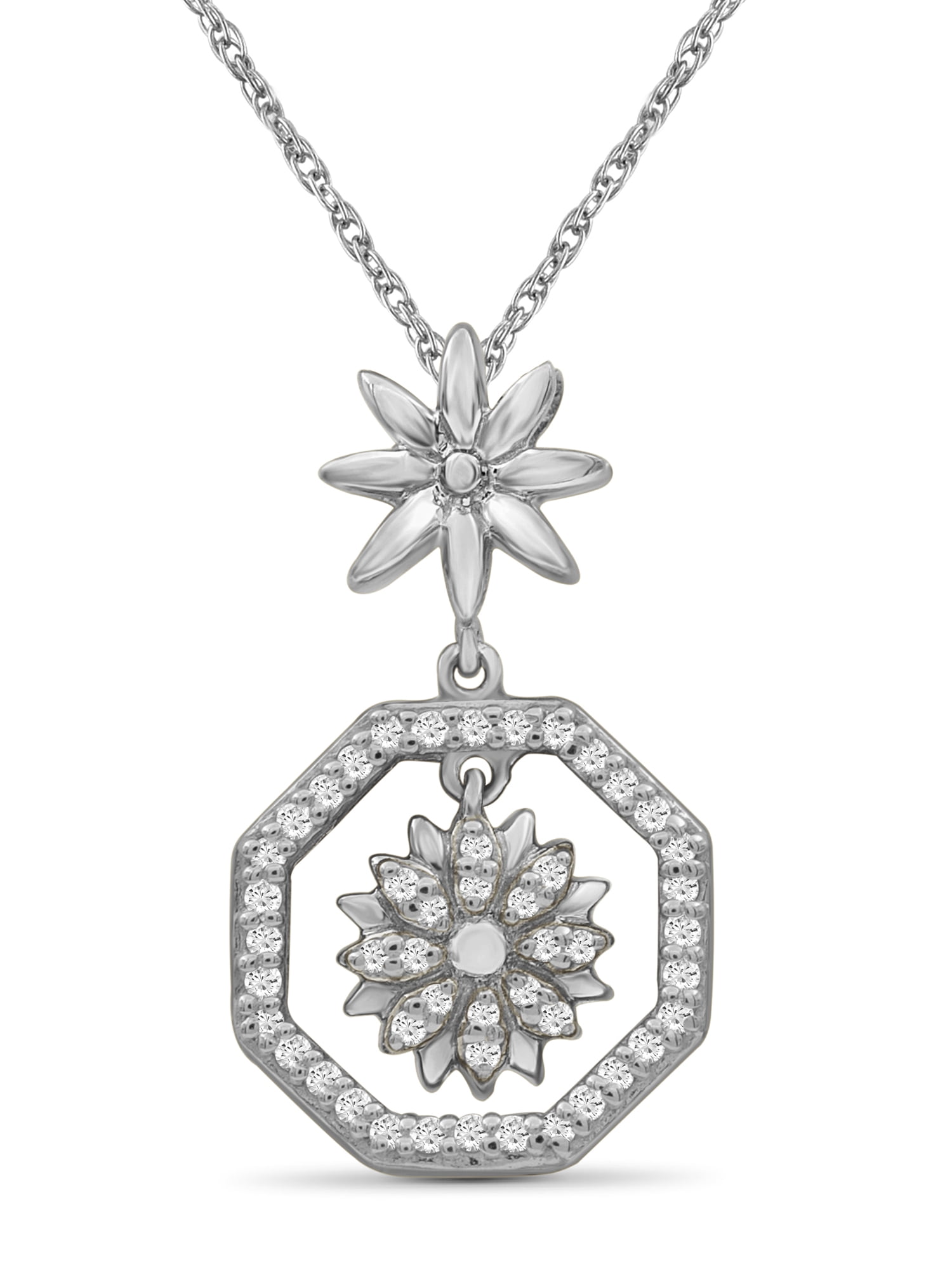 JewelersClub 1/7 Carat T.W. White Diamond Sterling Silver Flower Octagon Pendant