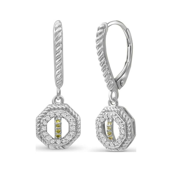 JewelersClub 1/7 Carat T.W. Yellow And White Diamond Sterling Silver Octagon Earrings