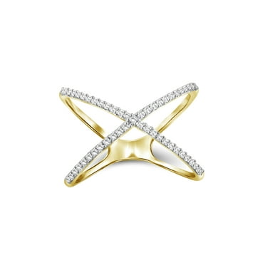 JewelersClub 1/7 Carat White Diamond Ring with 14K Gold over Silver X Ring | Real Diamond Ring with Hypoallergenic Gold Plating Ring Band