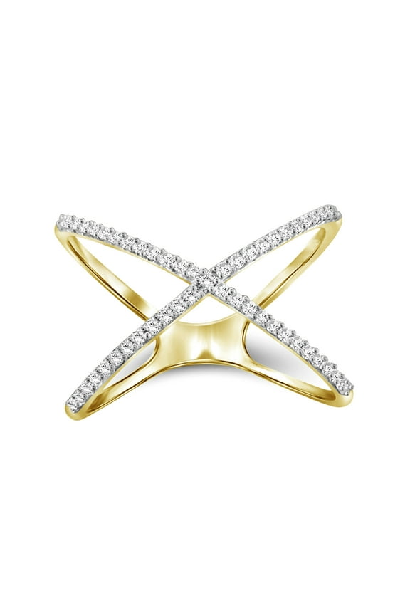 1/7 Carat White Diamond Ring with 14K Gold over Silver X Ring | Real Diamond Ring with Hypoallergenic Gold Plating Ring Band
