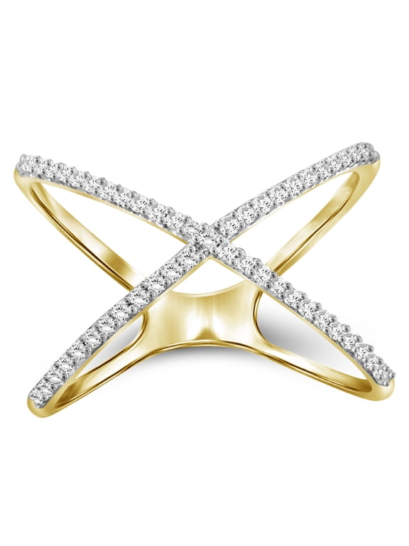 1/7 Carat White Diamond Ring with 14K Gold over Silver X Ring | Real Diamond Ring with Hypoallergenic Gold Plating Ring Band