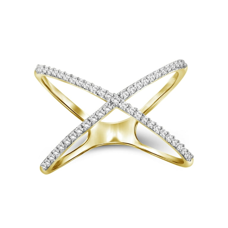 JewelersClub 1/7 Carat White Diamond Ring with 14K Gold over Silver X Ring  | Real Diamond Ring with Hypoallergenic Gold Plating Ring Band