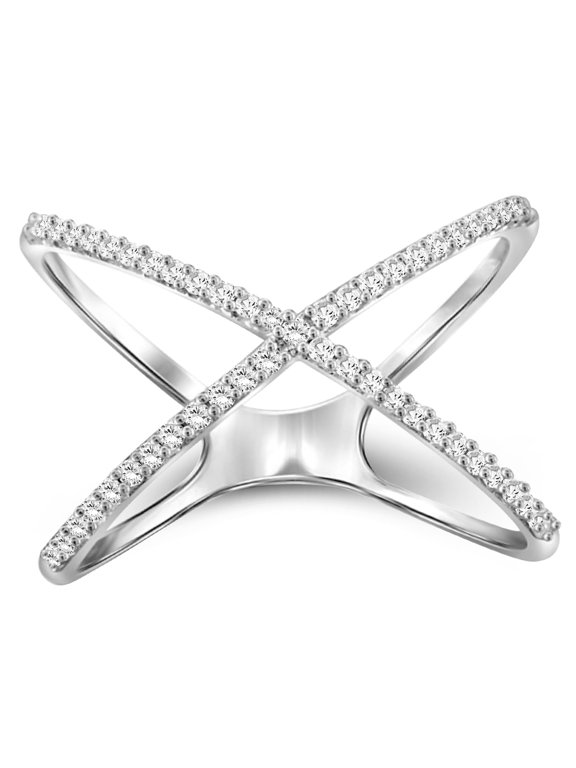 1/7 Carat White Diamond Ring with .925 Sterling Silver X Ring – Real Diamond Ring with Hypoallergenic Sterling Silver Ring Band