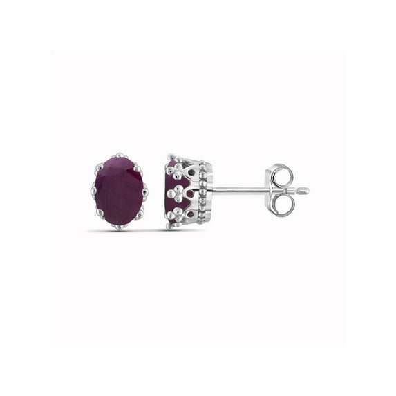 JewelersClub 1.90 CTW Ruby Stud Earrings – Sterling Silver (.925)| Hypoallergenic Studs for Women - Oval Cut Set with Push Backs