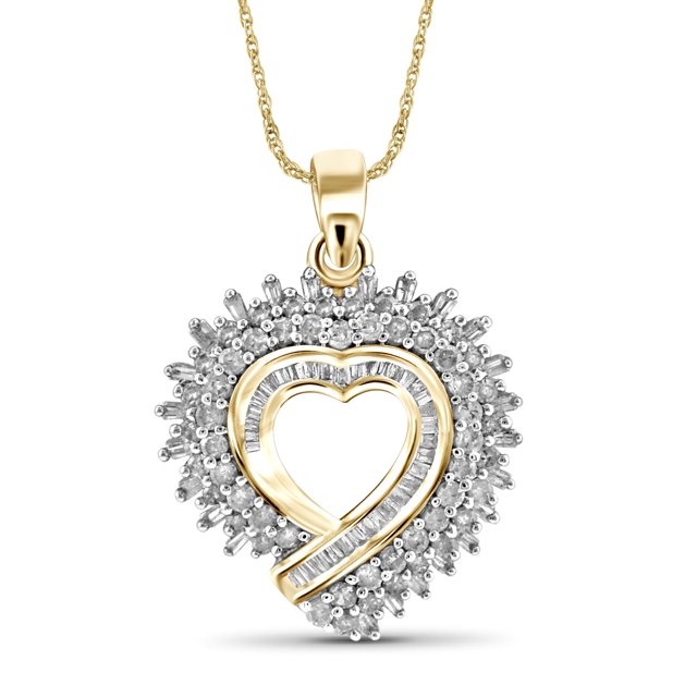1 CTW White Diamond 14kt Gold over Silver Heart Pendant