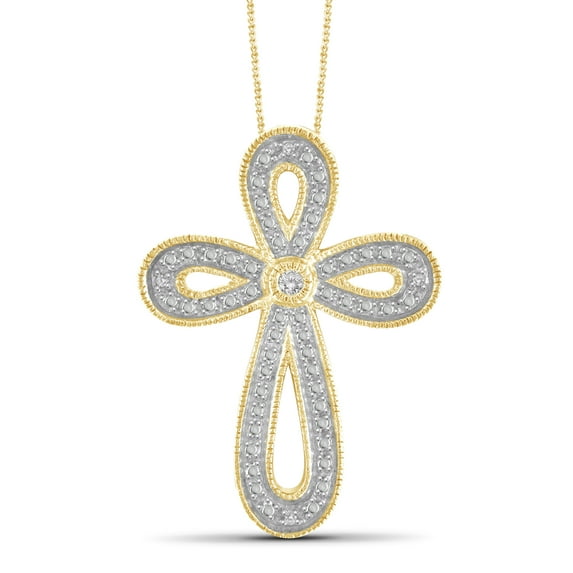 JewelersClub 14K Gold Plated Accent Diamond Cross Pendant Necklace for Women White Diamonds + 18” Rope Chain Included JewelersClub 14K Gold Plated