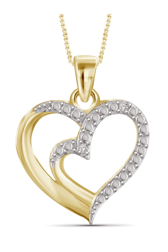 14K Gold Plated Heart Necklace with Accent White Diamonds | Jewelry Pendant Necklaces for Women White Diamonds & 18 inch Rope Chain with Spring Clasp