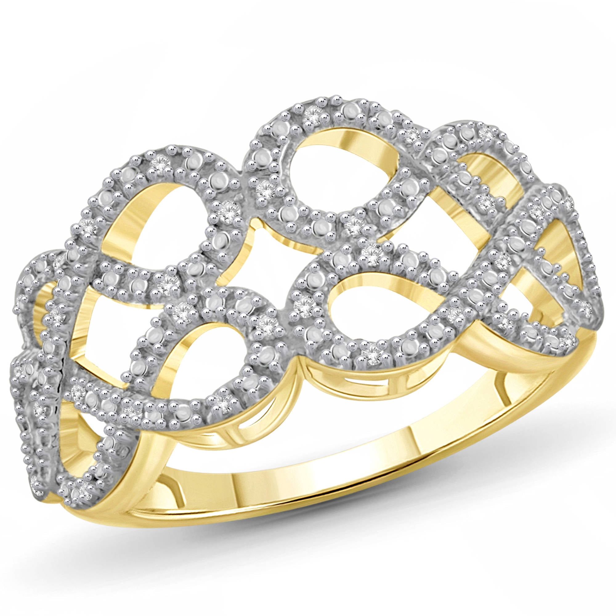 JewelersClub 14K Gold Plated Silver 0.10 Carat White diamond Open Ring for Women | Diamonds for Everyday Womens Wear