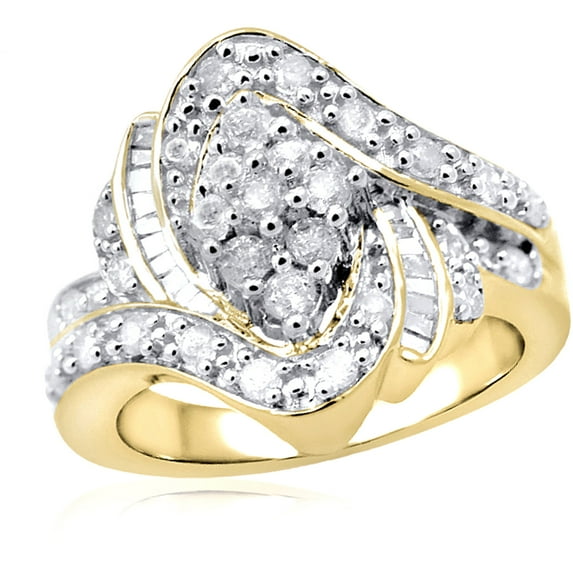 JewelersClub 14K Gold Plated Silver 1.00 Carat White diamond Ring for Women | Diamonds for Everyday Womens Wear