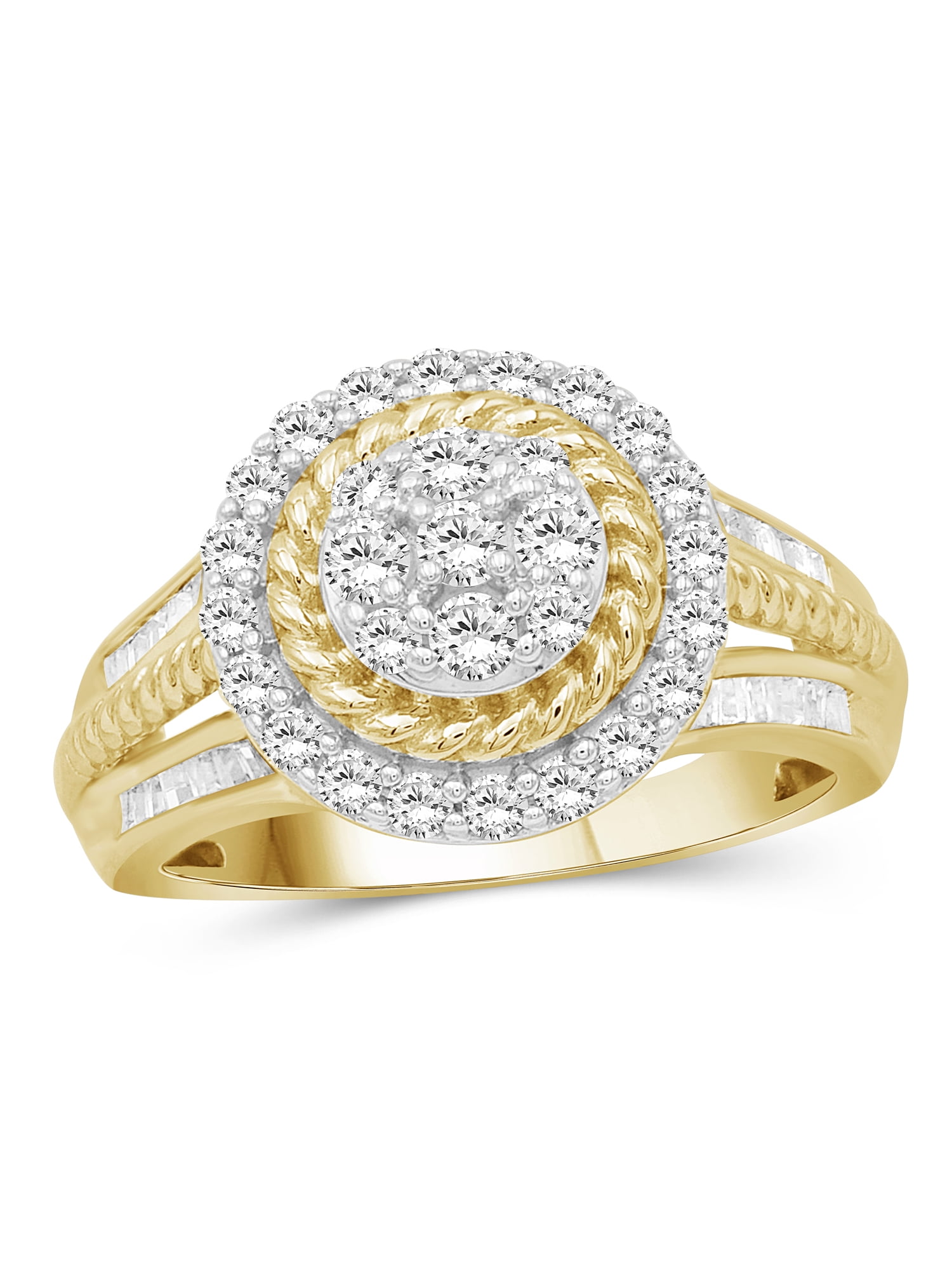 JewelersClub 14K Gold Plated Silver 1 Carat White diamond Cluster Ring for Women | Diamonds for Everyday Womens Wear