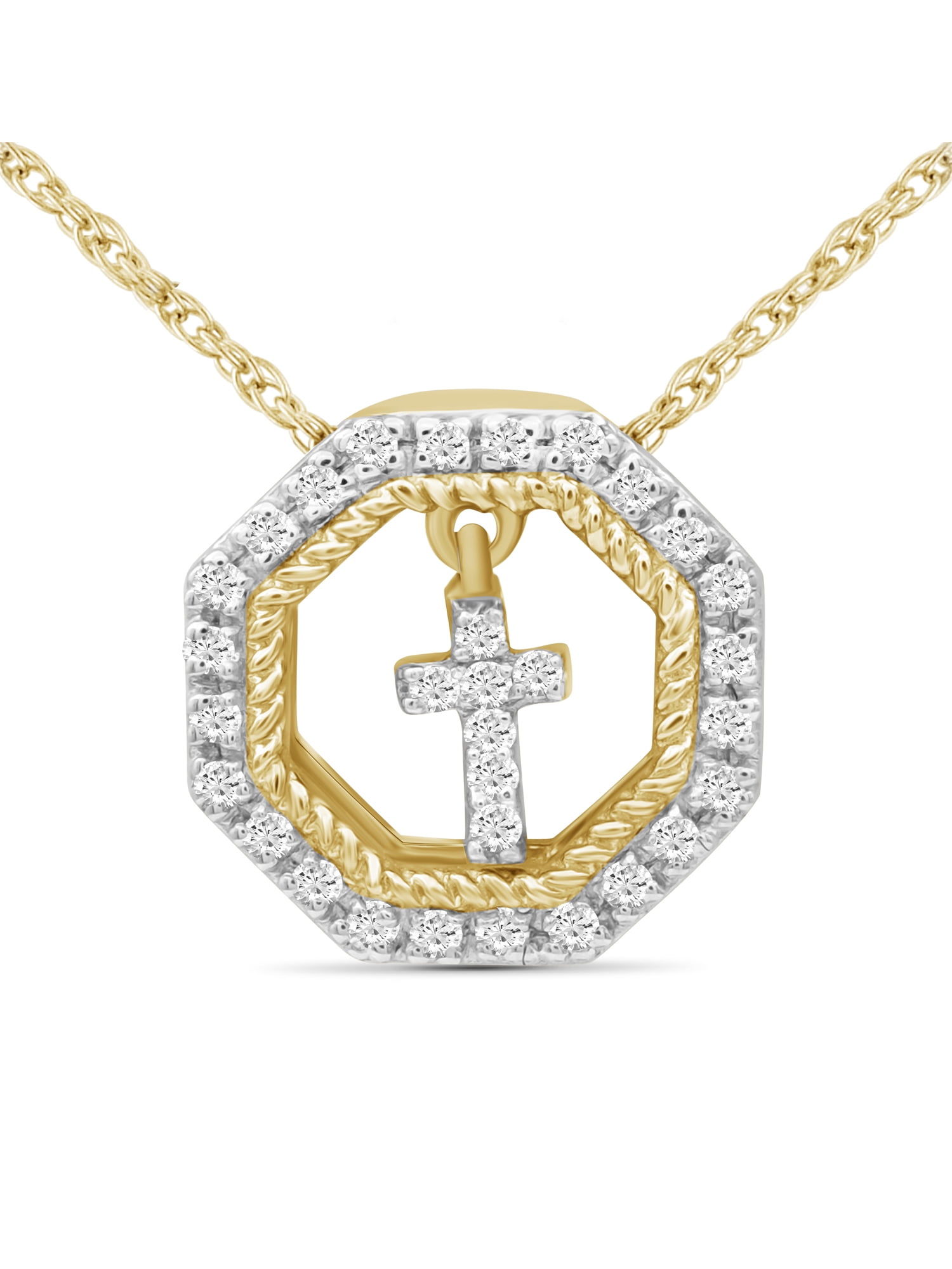 JewelersClub 14K Gold Plated Silver Accent Diamond Cross Pendant Necklace for Women White Diamonds + 18” Rope Chain Included JewelersClub 14K Gold Plated Silver